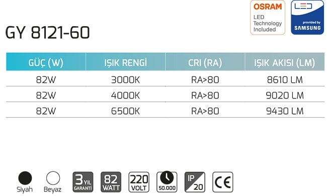 Goya Gy 8121-60 82 Watt Sarkı Armatur Teknik Cizim